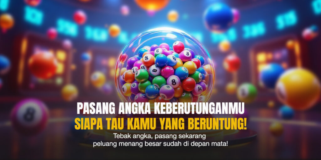 Mesin bola togel warna-warni di tengah arena digital dengan angka-angka berputar, menggambarkan momen seru saat pasang angka keberuntungan.